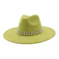 Green suede fedora hat detailed with pearl and rhinestone band for winter fashion styles - 58cm / Avocado Green