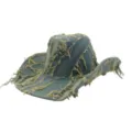 Close up of distressed frayed denim western cowboy hat, showing textured fabric details. - One Size 57-58cm / Green