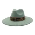 Sombrero Fedora De Ante Vintage Hombre Mujer Ala Ancha Jazz Gorra Bordado Etnico Heb - 58cm / Verde Pepinillo