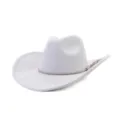 Detail view of a light grey suede cowboy hat, featuring a stylish braided hatband and wide brim. - Light Gray