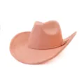 Pink suede cowboy hat detail view, soft texture, wide brim style, stylish outdoor headwear accessory. - Rose Quartz