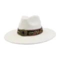 Sombrero de jazz unisex de ante ala plana fieltro lana ala ancha fedora estilo vintage - 58cm / Crema