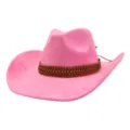 Chapeau de cowboy occidental en suédine rose avec bande tressée marron mode quotidienne - 58cm / Rose Barbie