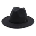 Classic women wide brim felt fedora hat detail, elegant British style black jazz cap accessory. - 58cm / Dark Gray