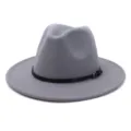 Grey wool fedora hat detail, wide brim winter fashion hat, elegant retro style accessory. - 58cm / Light Gray