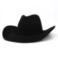 Black suede fedora cowboy hat with wide brim and rope detail, classic vintage style accessory. - Black