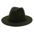 Dark green wool fedora hat detail, elegant black belt with buckle, wide brim fashion. - 58cm / Army Green