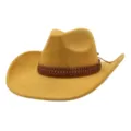Chapeau de cowboy en suédine avec bande tressée marron, large bord style western détail. - 58cm / Jaune vif