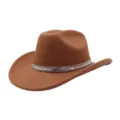 Bruine wollen western cowboyhoed met sprankelende strass band detail voor stijlvolle look. - Khaki