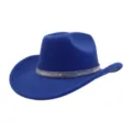 Blauwe vilt westerse cowboyhoed met sprankelende strass band, stijlvolle jazzhoed voor dames. - Saffierblauw