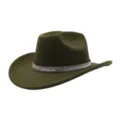 Legergroene vilt cowboyhoed met sprankelende strass band, westerse jazz fedora hoed. - Legergroen