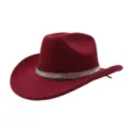 Bordeaux vilt cowboyhoed met strass band detail opname mode hoofddeksel accessoire - Bordeauxrood