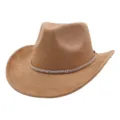 Chapeau de cowboy western en daim beige avec bande de perles strass pour voyage en plein air. - 58cm / Chameau
