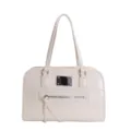 Women's vintage off-white leather boston handbag, stylish retro tote bag for daily wear. - White Without Pendant
