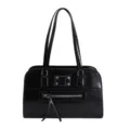 Black oil wax leather retro women handbag, versatile casual crossbody boston tote bag variant. - Black without Pendant