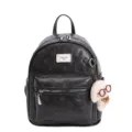 Zaino nero da donna con goffratura di gatto, elegante borsa in ecopelle per scuola e lunghi viaggi. - Piccolo Con Pendente / Nero
