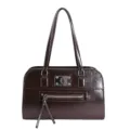 Women's retro oil wax leather handbag, versatile dark brown boston tote bag for autumn and winter. - Brown No Pendant