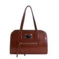 Brown oil-wax leather retro boston handbag women stylish versatile shoulder tote bag. - Wine Red Without Pendant