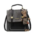 Sac à dos en toile élégant gris et noir avec porte-clés lapin mignon, sac d'école tendance femme. - Noir Avec Pendentif