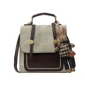 Sac à dos vintage pour femme avec pendentif lapin mignon et design rétro bicolore. - Blanc Cassé (Avec Pendentif)