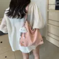Pink large capacity shoulder tote bag with cute butterfly charms and plush cloud pendant. - Pink With Pendant