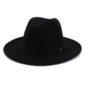 Classic women wide brim wool felt fedora jazz hat elegant black winter fashion hat view - 58cm / Black