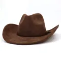 Brown suede cowboy hat wide brim fedora vintage retro fashion cap for men and women couple - Coffee