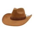 Chapeau de cowboy en daim marron avec bande tressee pour hommes et femmes protection solaire - 58cm / Kaki