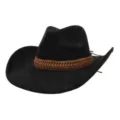 Chapeau de cowboy en daim noir avec bande tressée marron chapeau fedora large bord printemps - 58cm / Noir