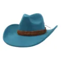 Vue détaillée de ce magnifique chapeau de cowboy en daim bleu avec bande de cuir. - 58cm / Bleu Paon Foncé