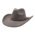 Grey suede cowboy hat for men and women, stylish wide brim fedora with braided band tassel. - Charcoal Grey