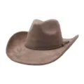 Brown Suede Cowboy Hat Wide Brim Western Fedora Hat for Men Women Couples Daily Wear - Dusty Pink
