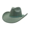 Sage green suede cowboy hat for men and women, wide brim fedora hat with braided tassel band. - Pickle Green