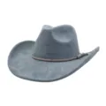 Blue suede cowboy hat wide brim fedora for men and women stylish gentleman hat variant view - Haze Blue