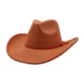 Orange suede cowboy hat for men and women, wide brim western fedora hat with braided band. - Caramel color