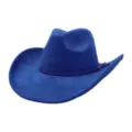 Blue suede cowboy hat wide brim fedora western hat for men and women couple outdoor stylish - Sapphire Blue