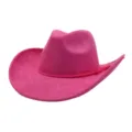 Pink suede western cowboy hat wide brim fedora hat for women and men fashion party hat - Dragon Fruit Color