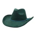 Dark green suede cowboy hat with blue braided band and tassel, stylish fedora hat variant. - Dark Green