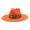 Sombrero fedora de ante estilo étnico otoño invierno con hebilla de metal turquesa, naranja. - Naranja