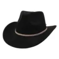 Chapeau de cowboy western en suédine noire avec bande de perles strass, large bord. - 58cm / Noir