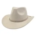 Chapeau de cowboy occidental beige en suédine avec élégant bandeau de perles strass pour voyage. - 58cm / Beige
