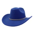 Blue felt cowboy hat with sparkling rhinestone band, vintage jazz cap for men and women. - One Size / Sapphire Blue