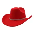 Red felt cowboy hat for women men vintage rhinestone chain wide brim jazz fedora cap detail - One Size / Red