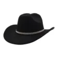 Black felt cowboy hat with rhinestone chain band retro jazz hat for men and women style - One Size / Black