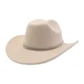 Beige felt cowboy hat with sparkling rhinestone band, western style fashion accessory detail. - One Size / Beige