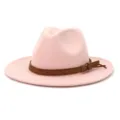Pink felt fedora hat for women and men, classic winter jazz hat with brown belt decoration. - Adjustable / Dusty Pink