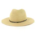 Chapeau de paille beige fedora ete plage protection solaire elegant tisse jazz panama chapeau - Réglable / Beige Foncé