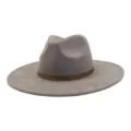 Detail view of classic grey suede fedora hat featuring a stylish ethnic woven hatband. - M (56-58cm) / Charcoal Grey