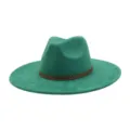 Green suede wide brim fedora hat men women classic vintage jazz hat fashion cap - M (56-58cm) / Green