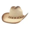 Western cowboy straw hat with beaded band, wide brim sun hat for outdoor travel and daily wear. - M (56-58cm) / Beige